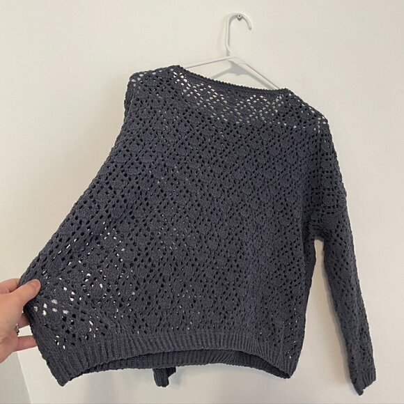 COLDWATER CREEK Gray Open Weave Knit Chenille Crew Neck Sweater PETITE Small PS - Picture 13 of 13